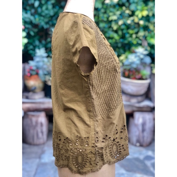 Olive Green Cap Sleeve Eyelet Top - Picture 3 of 8